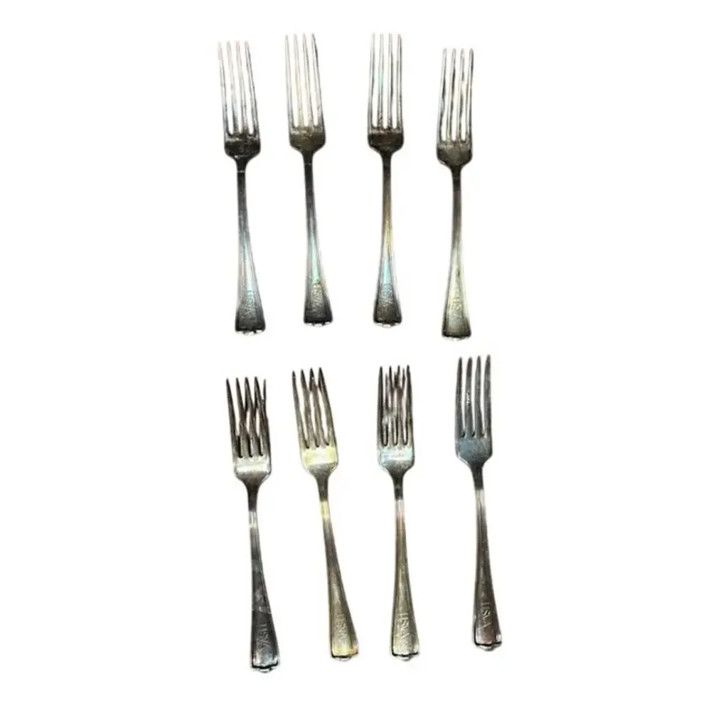 USVA U. S. V. A USA Veterans Forks Silverware Lot of 8 Silver Plated VTG